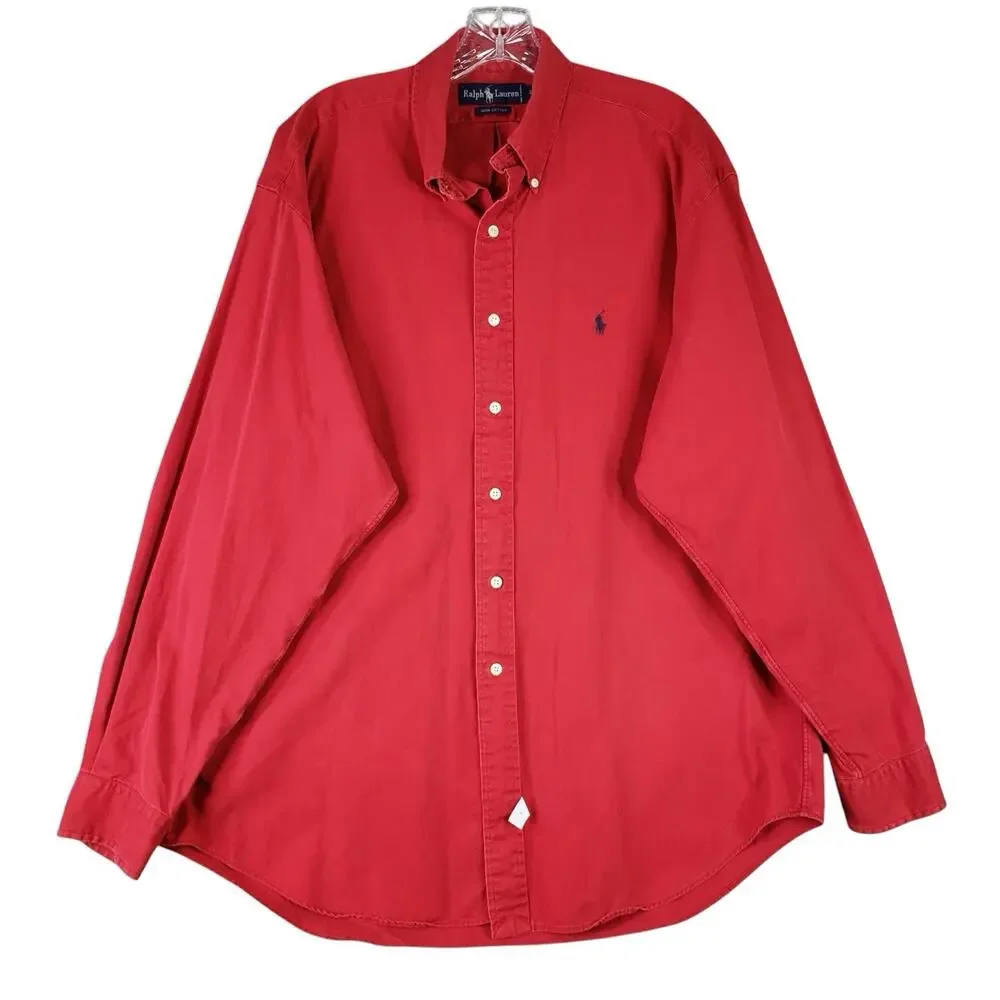 Polo Ralph Lauren Oxford Shirt Mens Size L/XL Button Down Red Long Sleeve